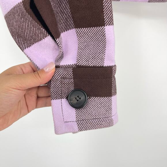 Palm Angels | Purple Brown Buffalo Check Plaid Logo Flannel Shirt Jacket 40 US L - Picture 12 of 16